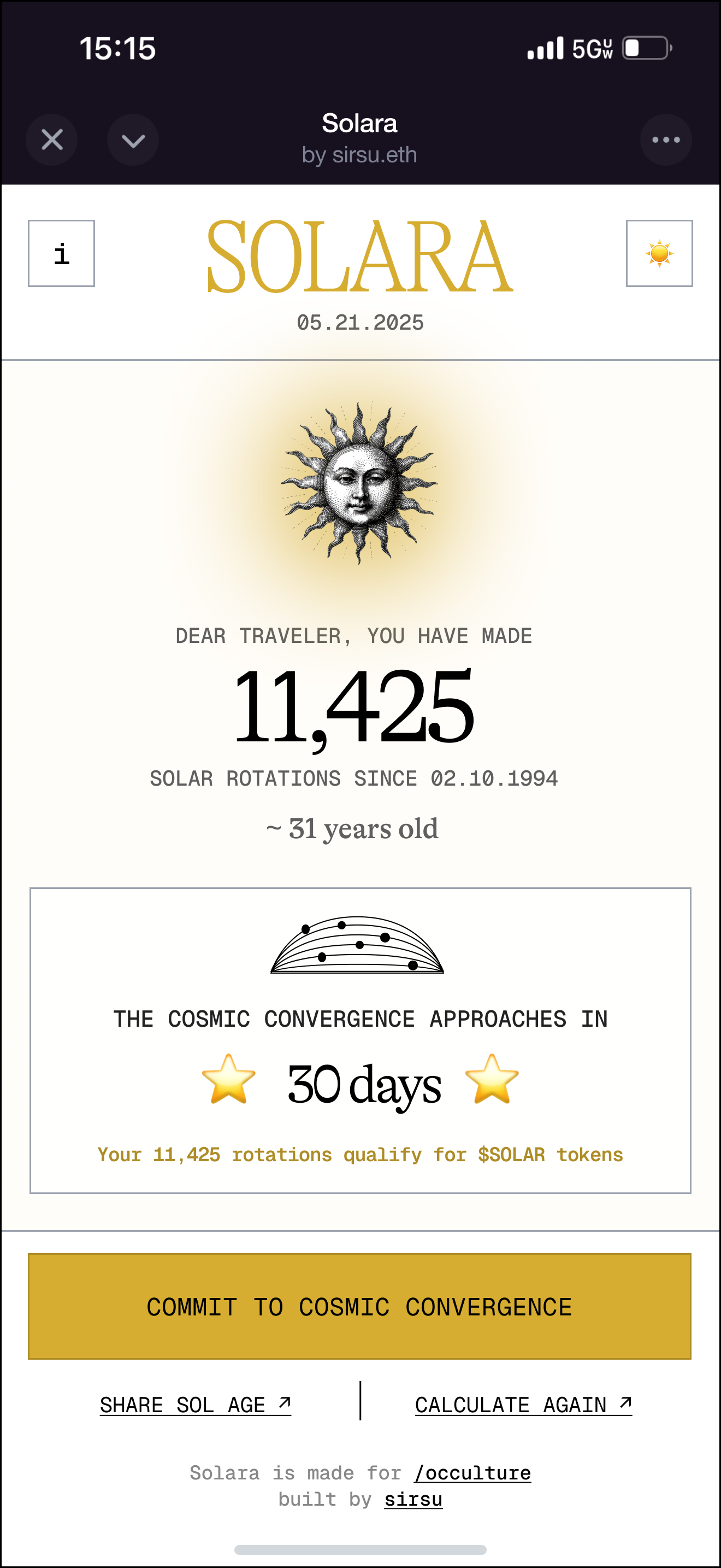 Solara — Measure your Sol Age - Farcaster Mini Apps screenshot