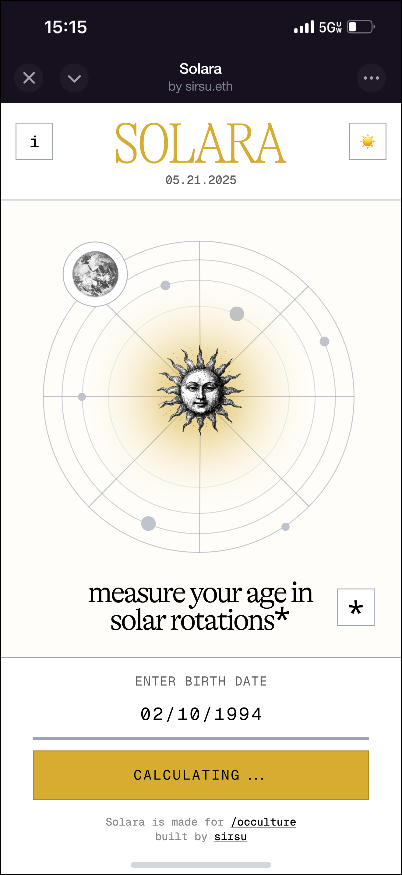 Solara — Measure your Sol Age - Farcaster Mini Apps screenshot